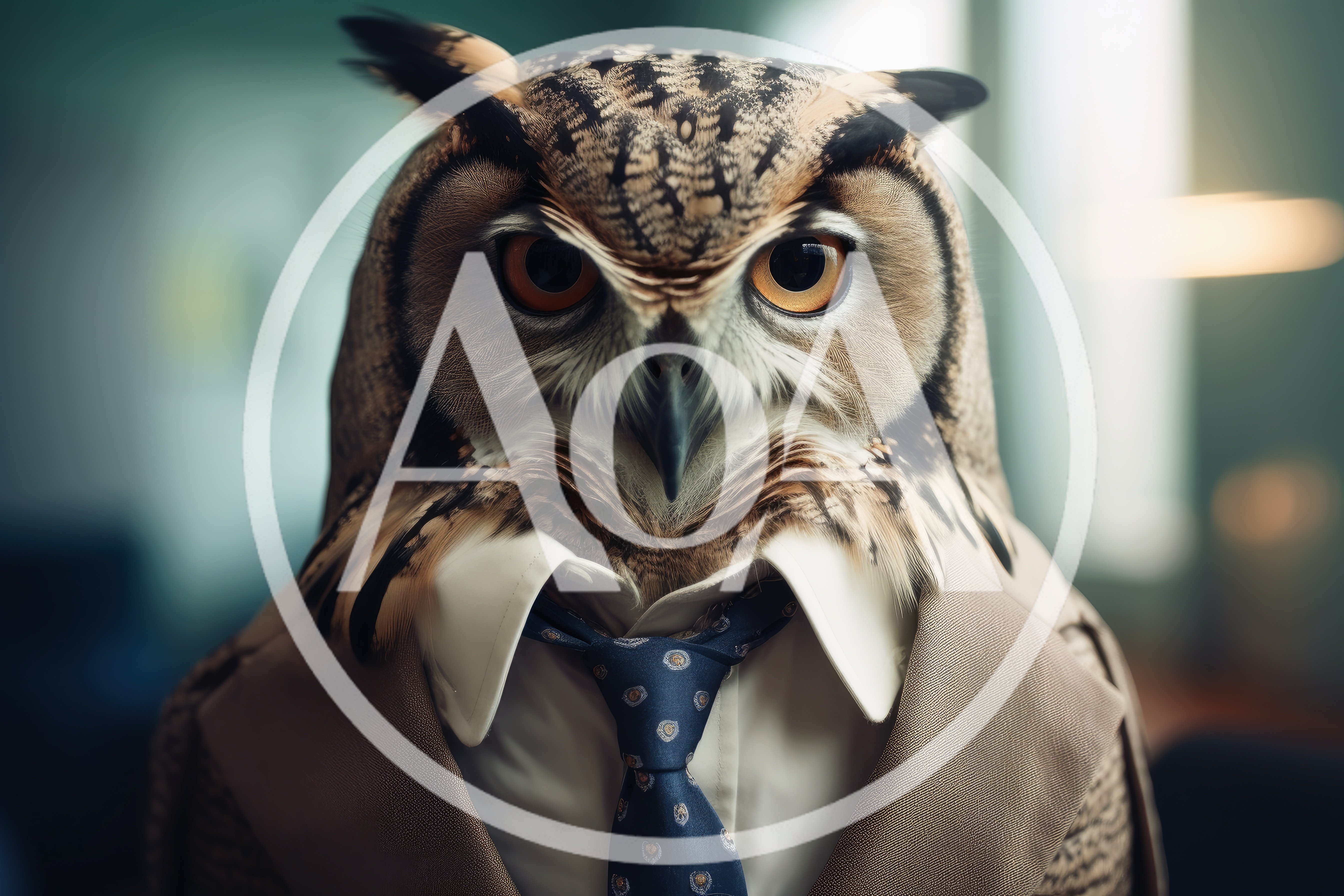 Anthropomorphic Owl Wearing A Business Suit And Tie