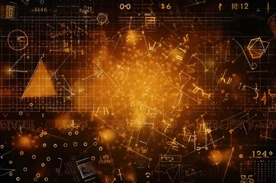 Abstract Golden Mathematical Formulas And Geometric Diagrams