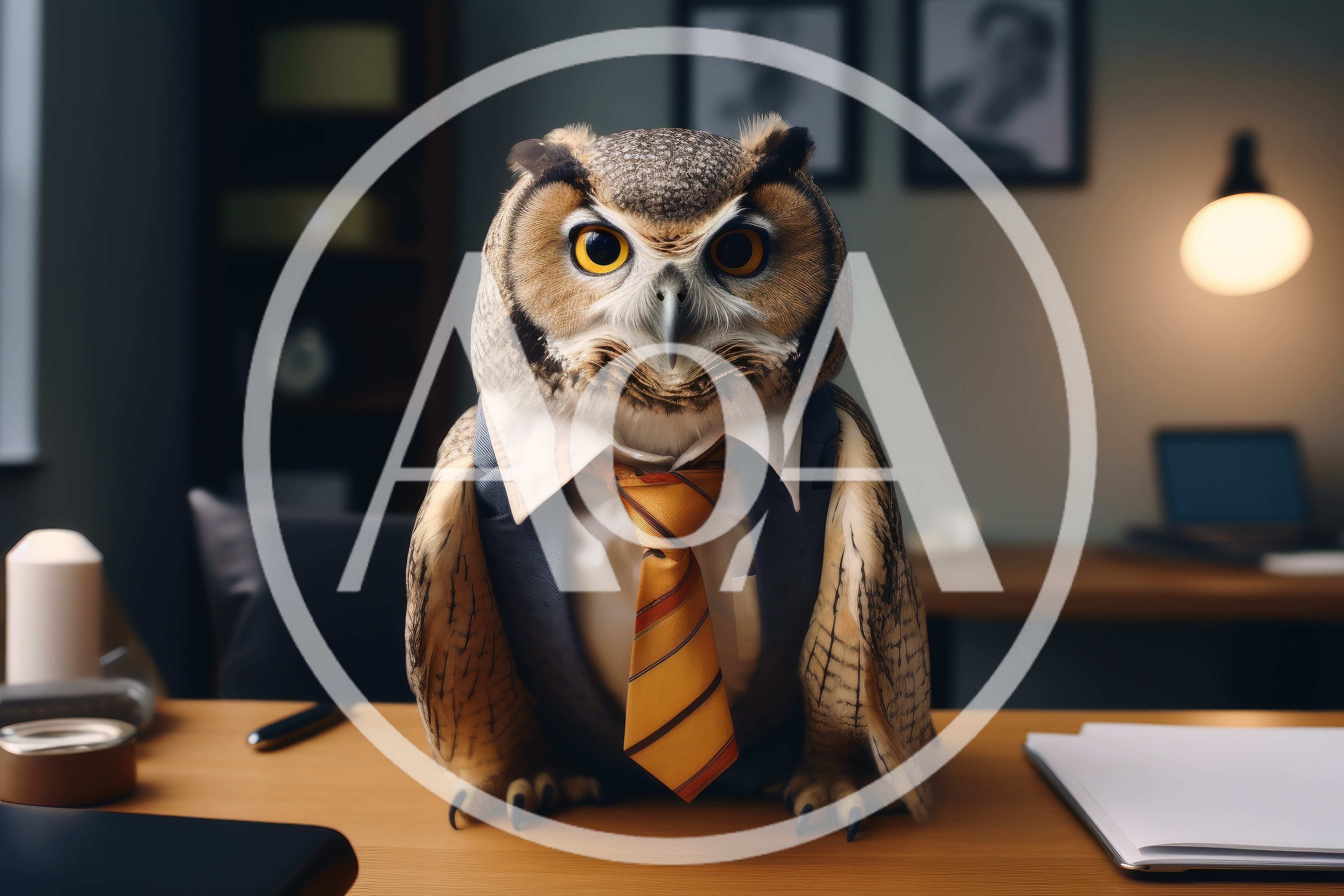 Professional Owl Wearing A Suit And Tie In Office