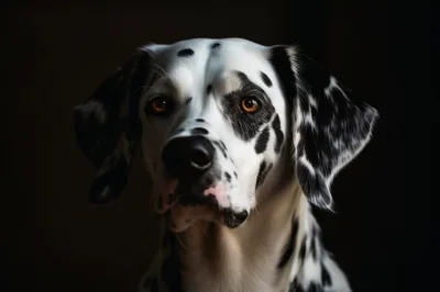 Portrait Of A Dalmatian Dog Against Dark Background
