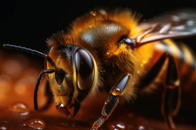Macro Close Up Of A Honey Bee