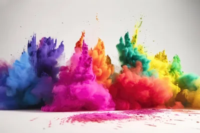 Vibrant Multi-Colored Powder Explosion Against White Background