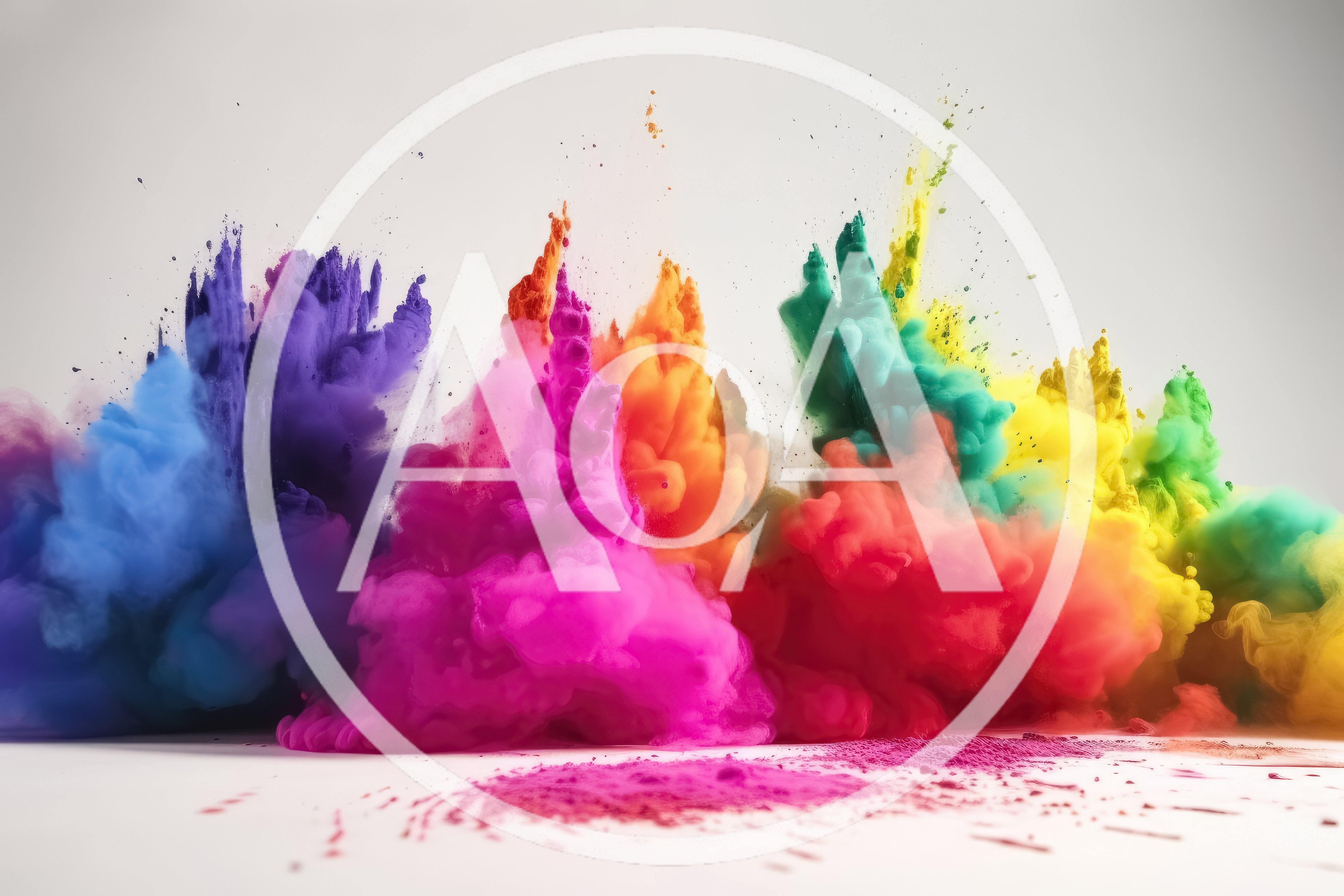 Vibrant Multi-Colored Powder Explosion Against White Background