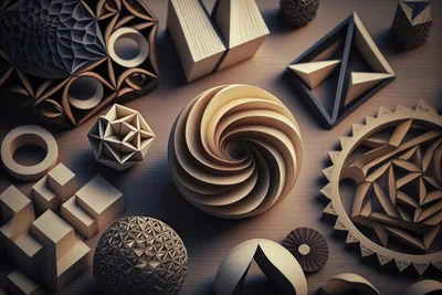 Collection Of Intricate Geometric Wooden Sculptures