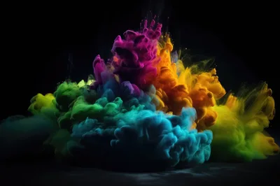 Vibrant Multi-Colored Ink Clouds Swirling In Water