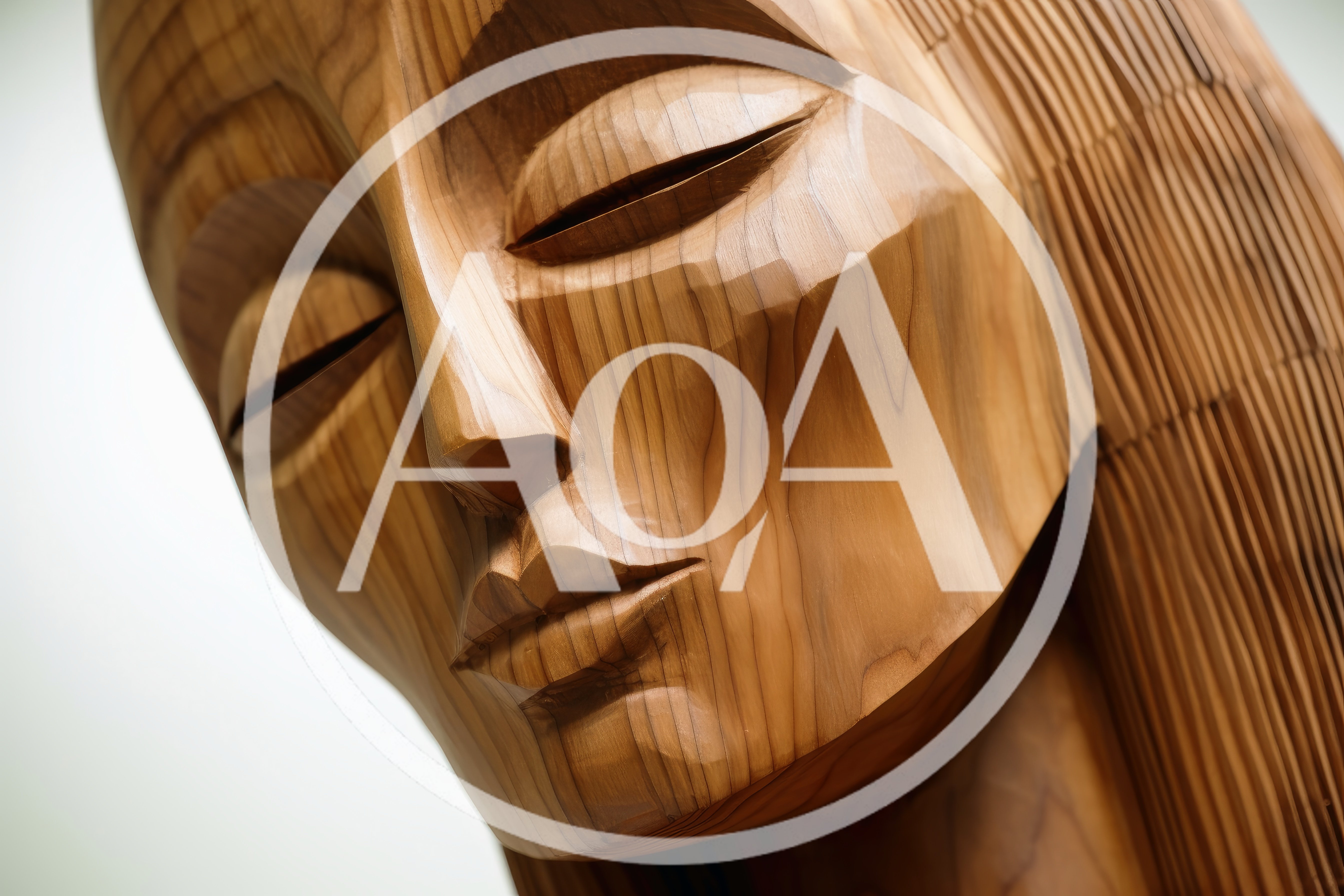 Close Up Of A Carved Wooden Human Face Sculpture