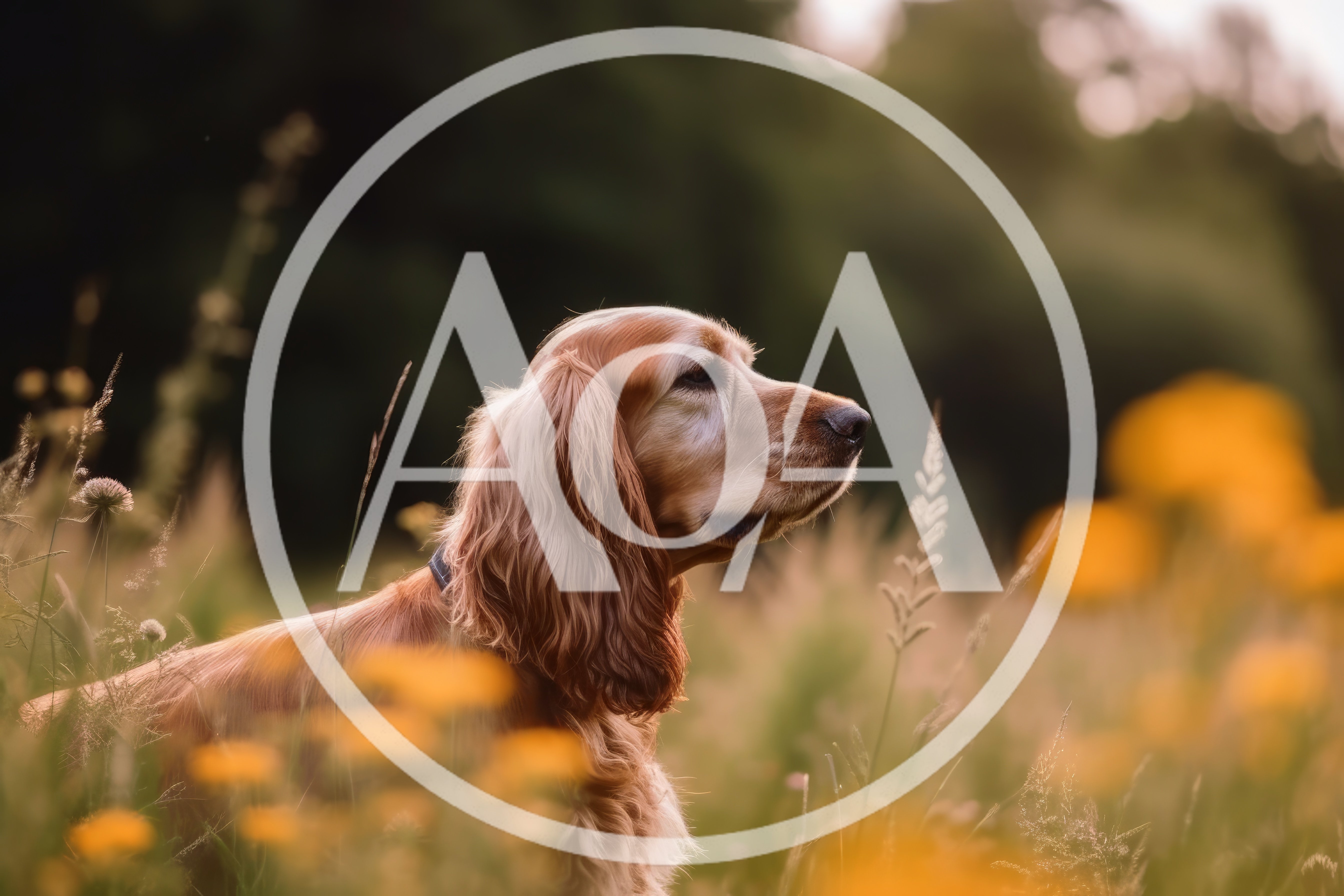 Golden Cocker Spaniel Sitting In A Wildflower Meadow