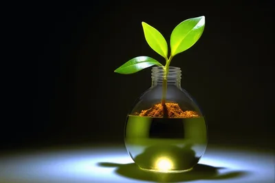 Small Green Plant Growing Inside A Glass Bottle