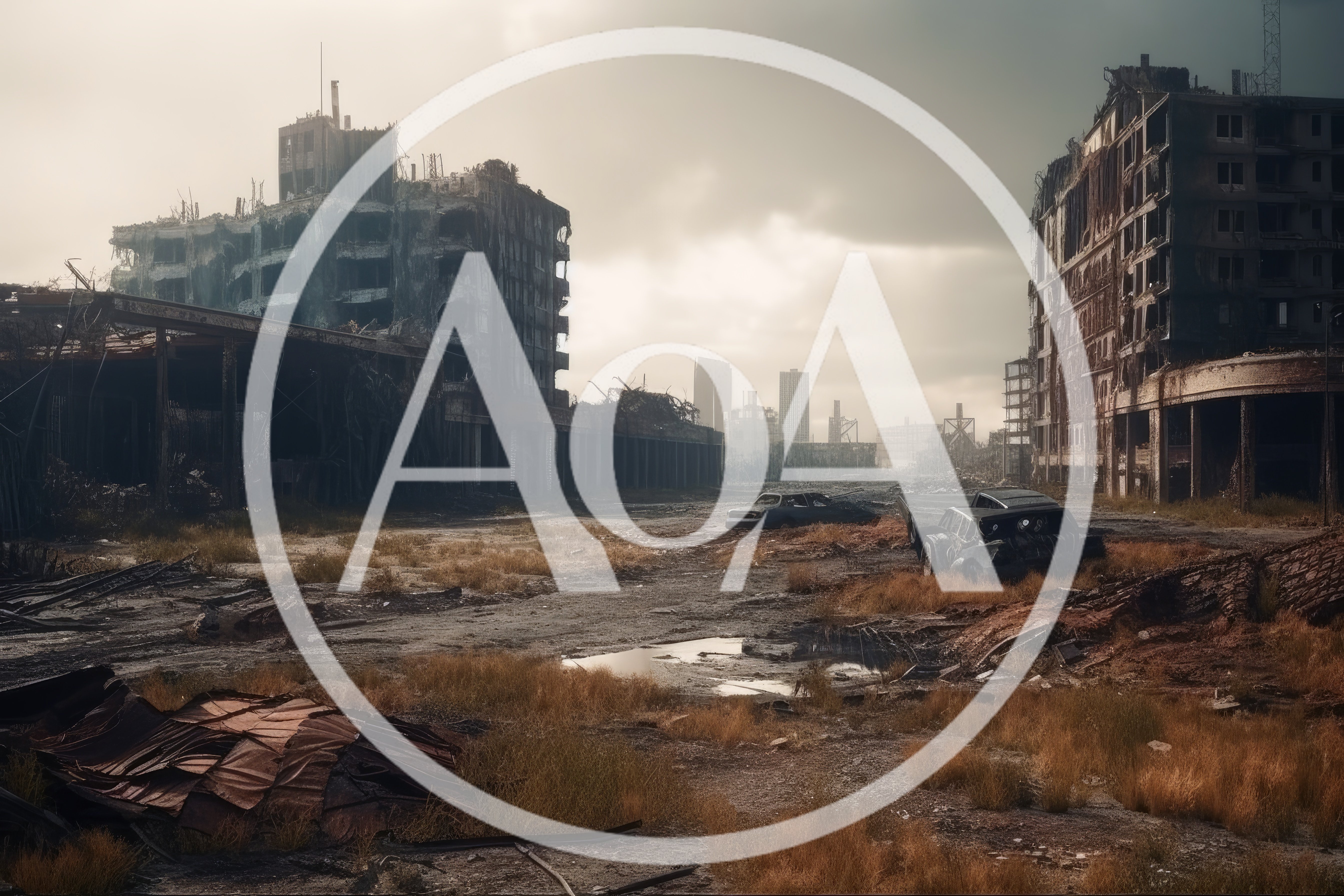 Post-Apocalyptic Ruined Cityscape With Abandoned Vehicles