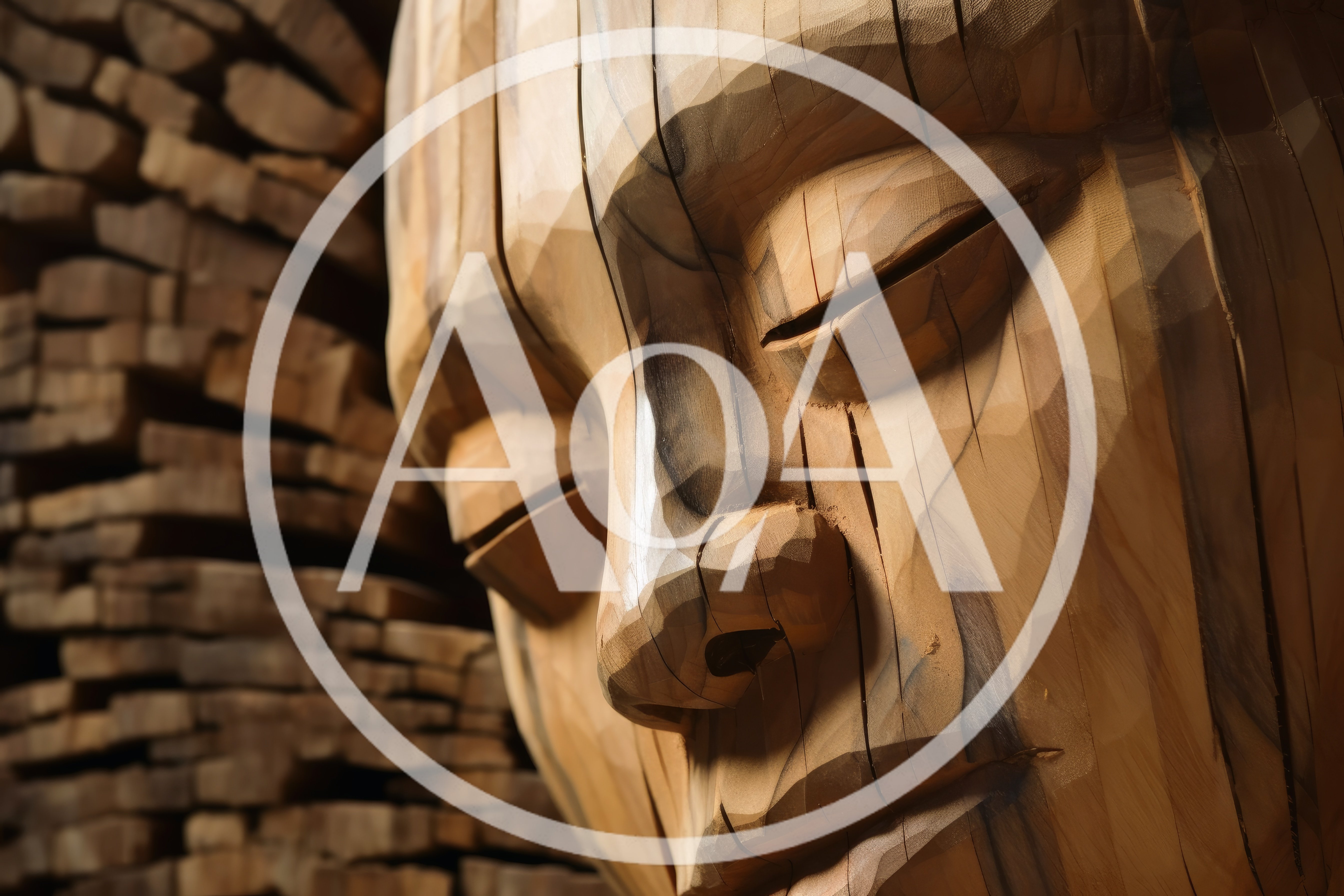 Close Up Of A Carved Wooden Human Face Sculpture