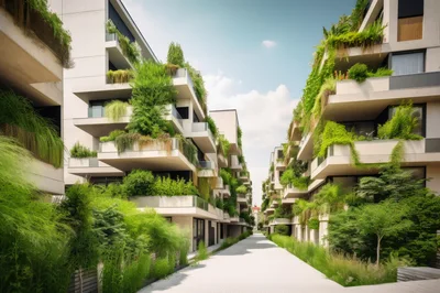 Modern Residential Buildings With Lush Vertical Gardens