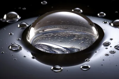 Macro View Of A Large Water Droplet On Metal