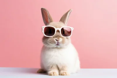 Cute Bunny Wearing White Sunglasses Against Pink Background