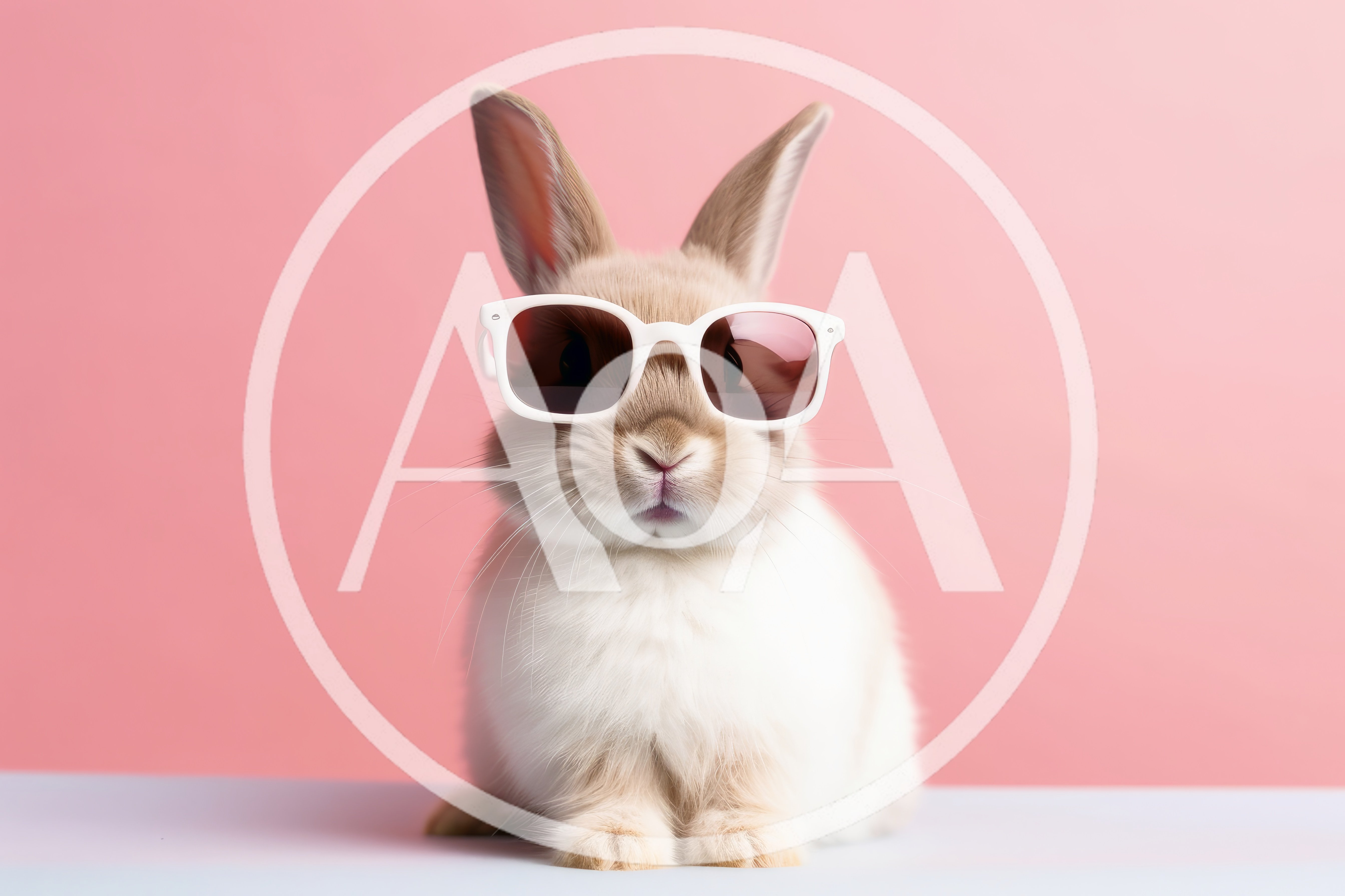 Cute Bunny Wearing White Sunglasses Against Pink Background