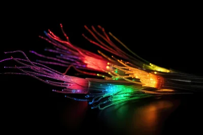 Fiber Optic Light Strands Glowing In The Dark
