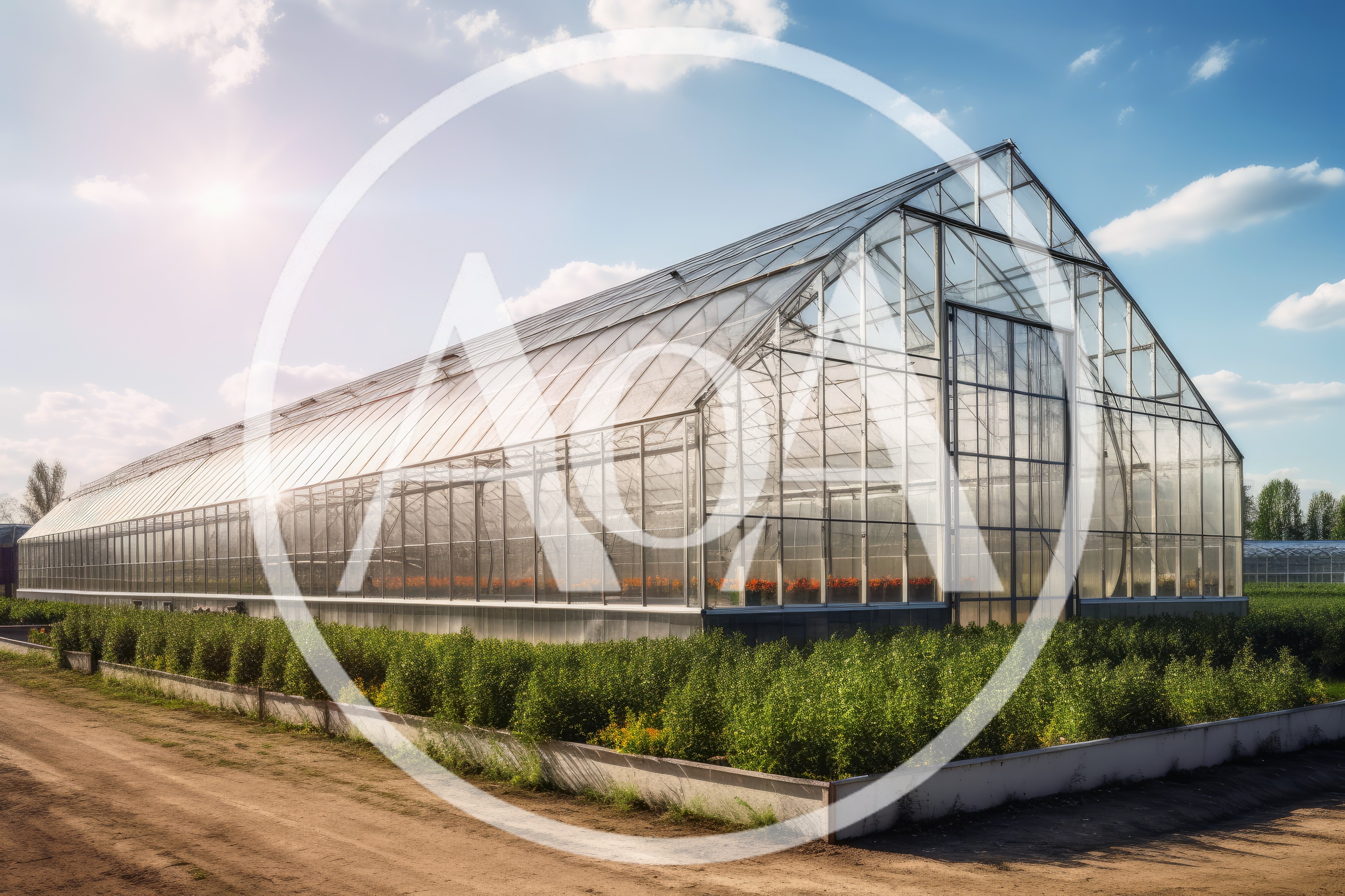 Large Commercial Greenhouse Structure In A Sunny Field