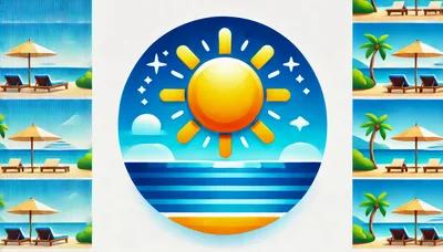 Summer Beach Vacation Collage With Sun Icon