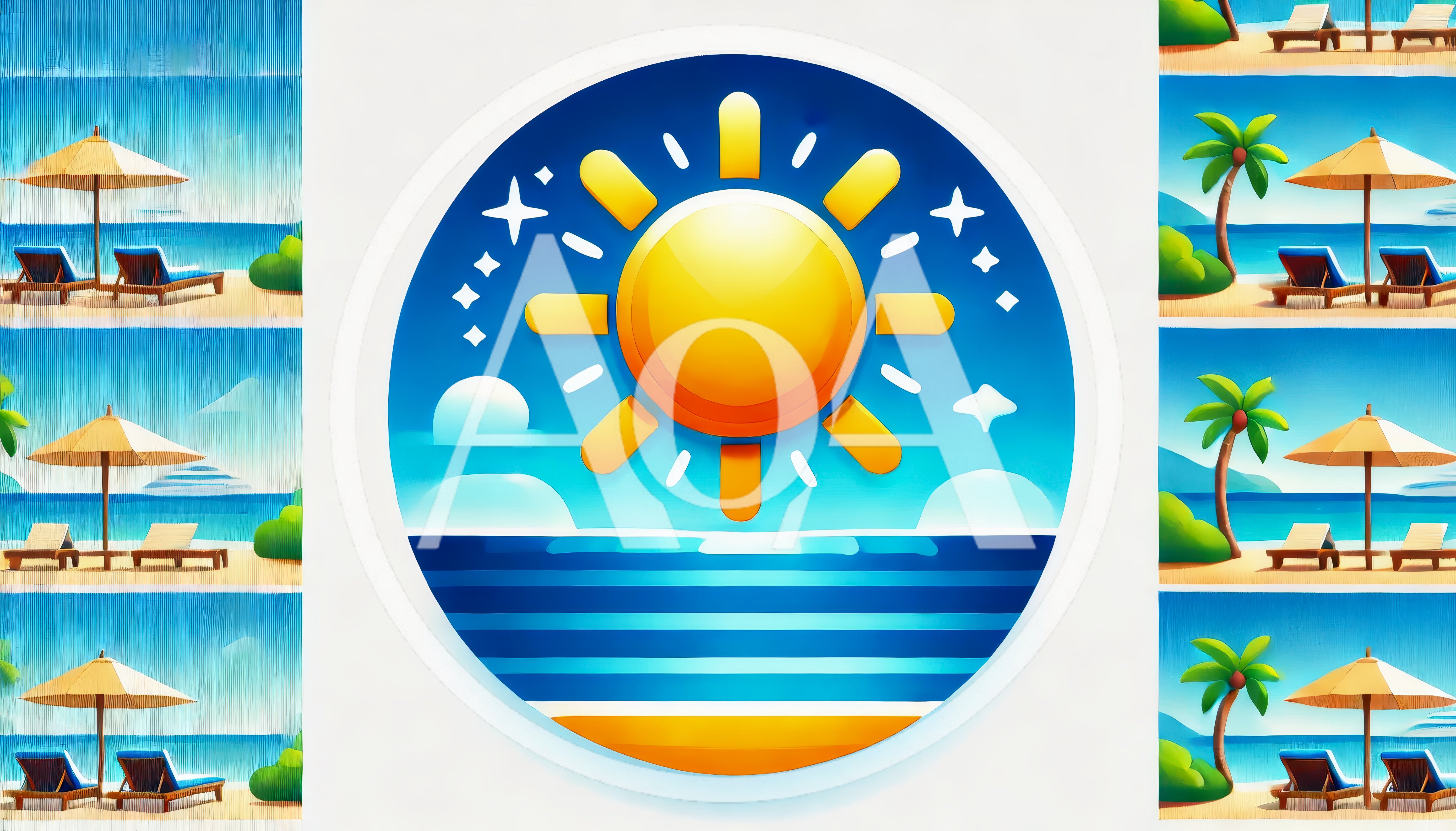 Summer Beach Vacation Collage With Sun Icon