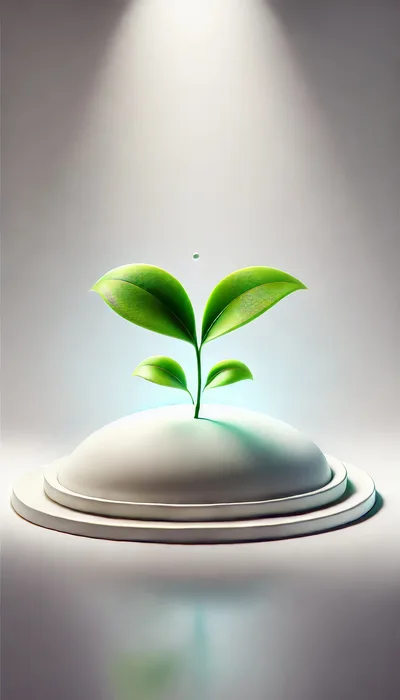 Small Green Sprout Growing On A Minimalist White Pedestal