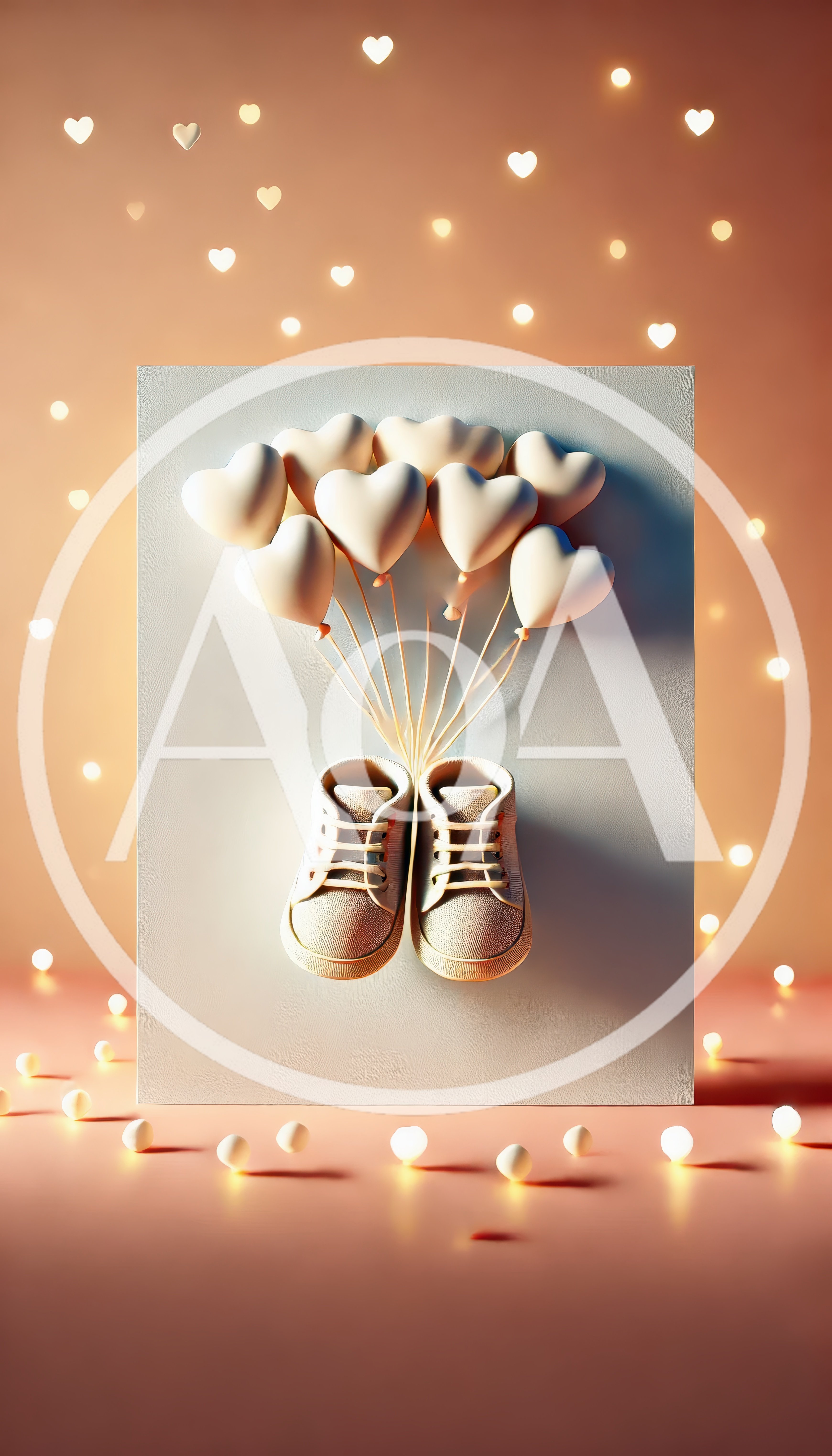 Baby Shoes With Heart Balloons On A Textured Background