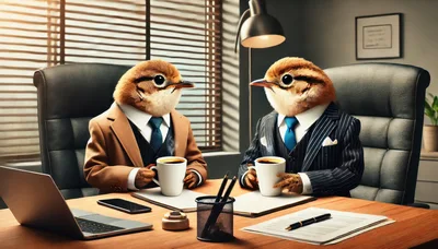 Anthropomorphic Birds In Business Suits Having A Meeting
