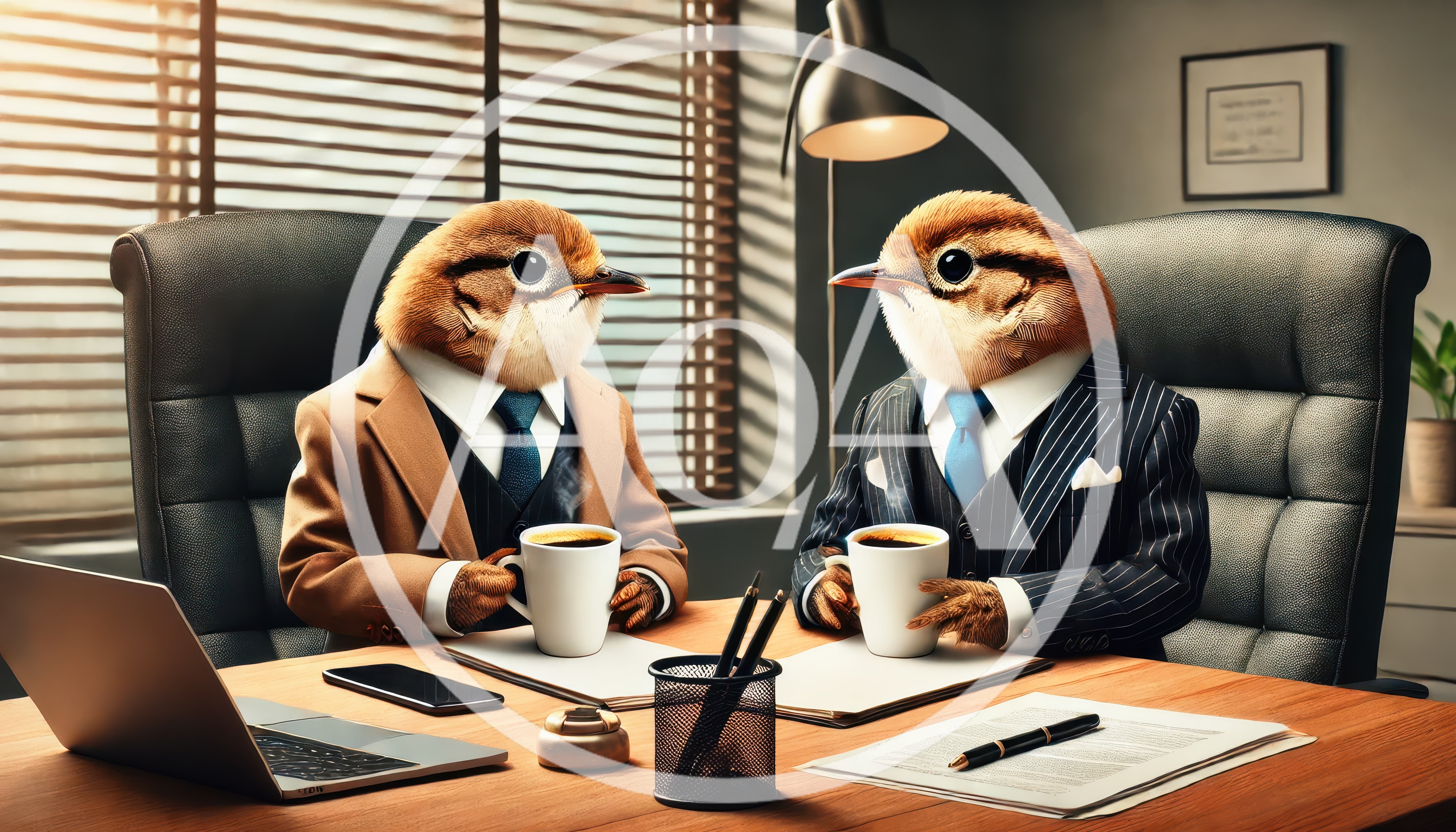 Anthropomorphic Birds In Business Suits Having A Meeting