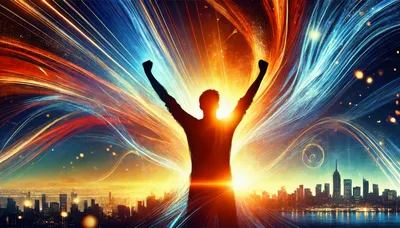 Silhouette Of A Person Celebrating Success Over Cityscape