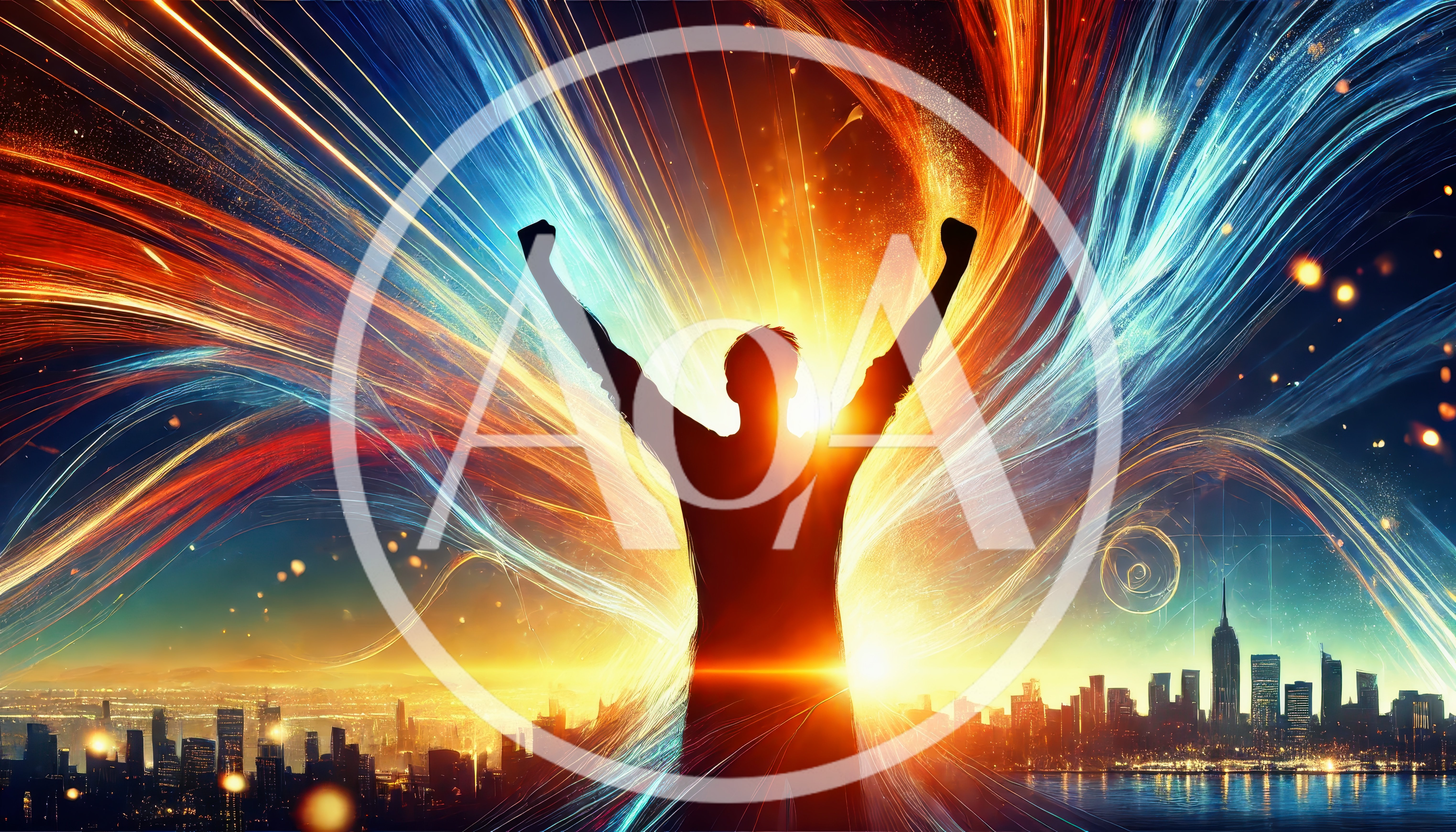 Silhouette Of A Person Celebrating Success Over Cityscape