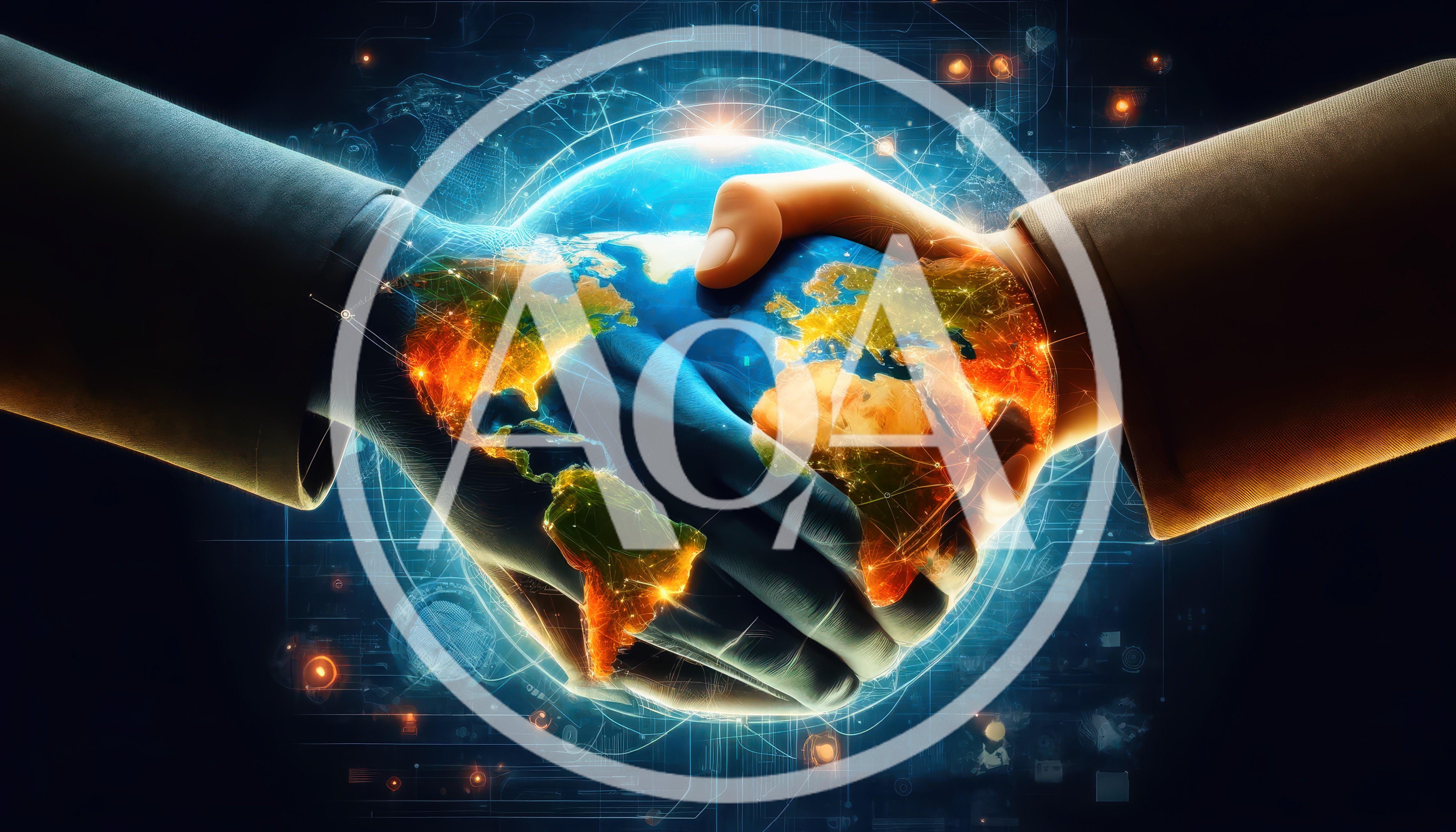Global Business Partnership Handshake Over Digital Earth