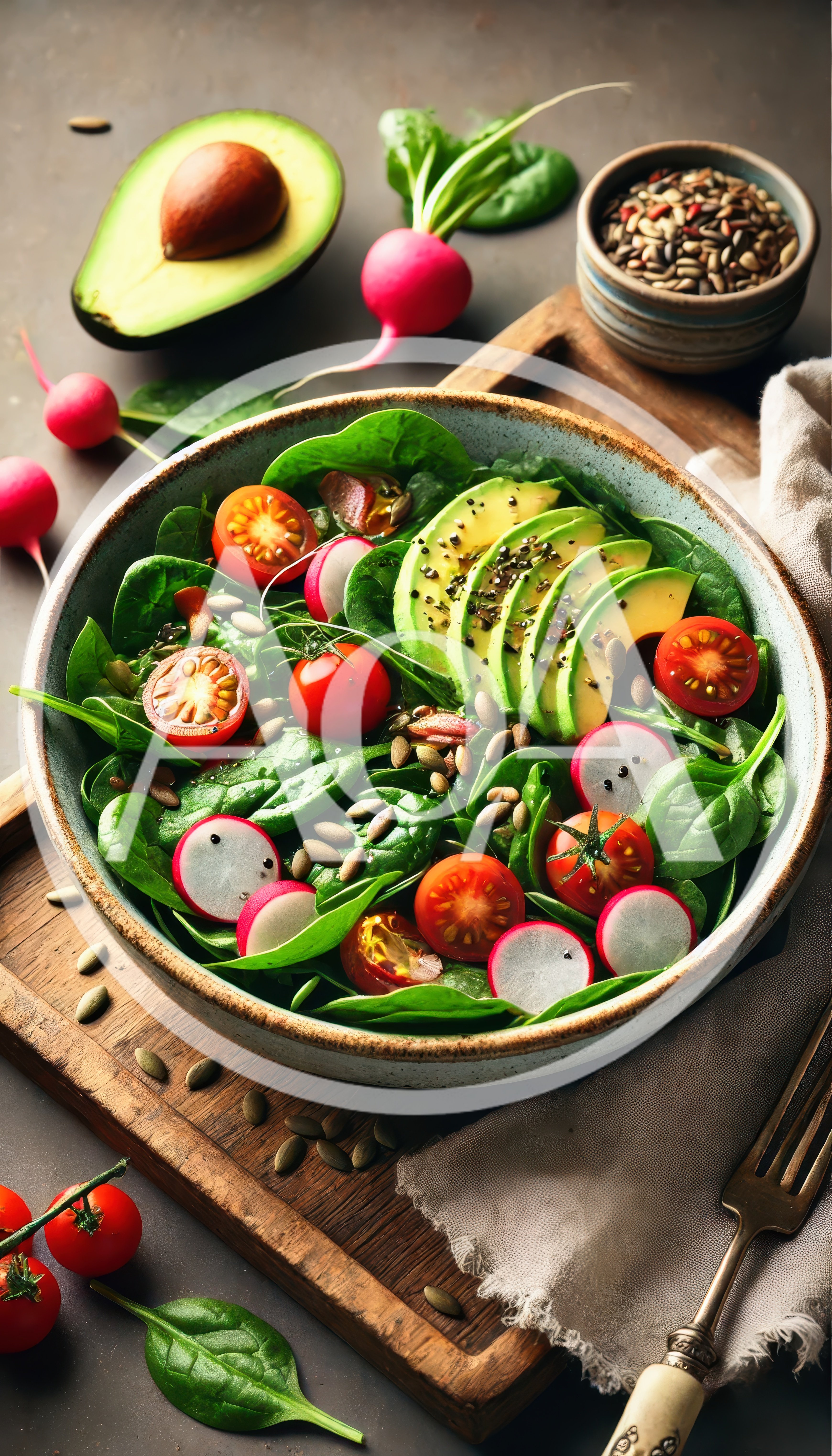Fresh Spinach Salad With Avocado And Cherry Tomatoes