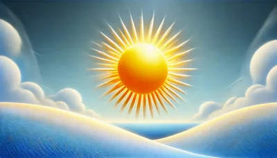 Stylized Sun Rising Over Abstract Blue Sand Dunes