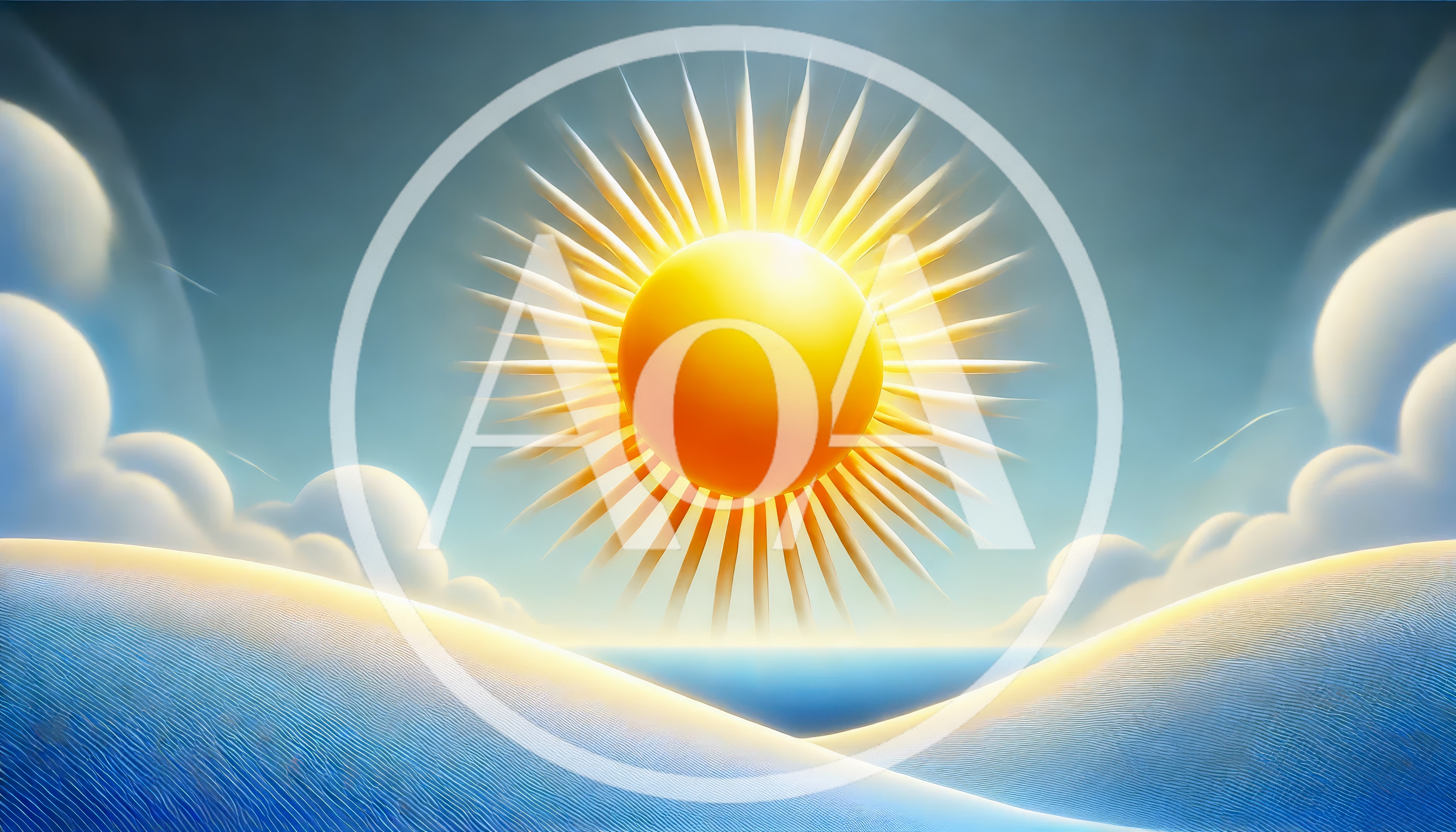 Stylized Sun Rising Over Abstract Blue Sand Dunes