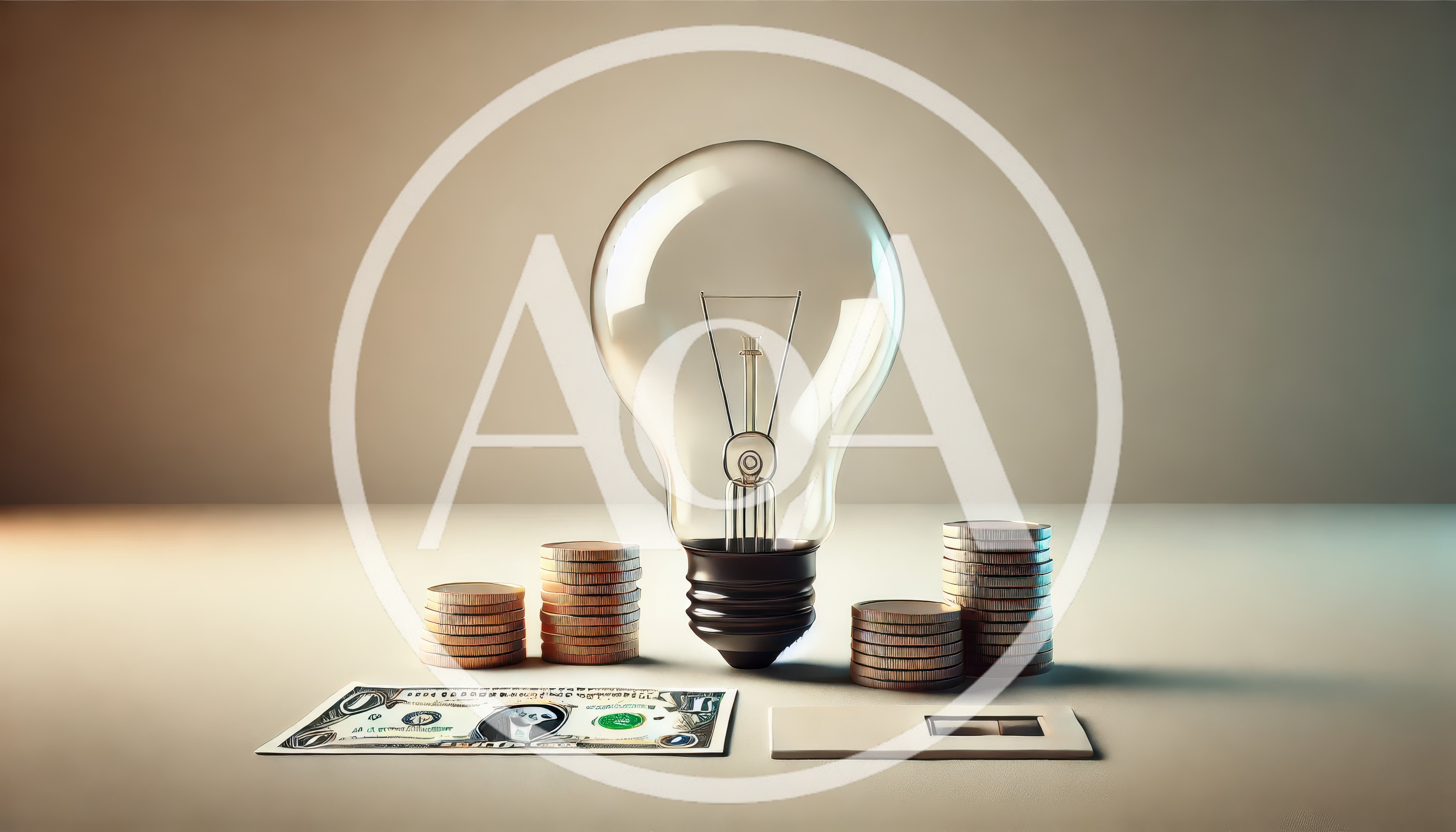 Light Bulb With Stacks Of Coins And Currency