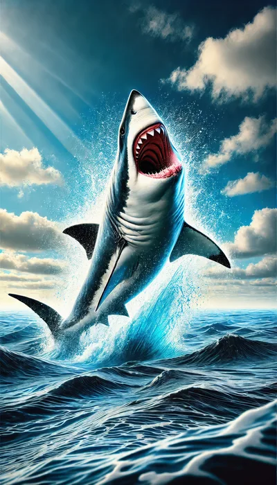Great White Shark Breaching Out Of The Ocean