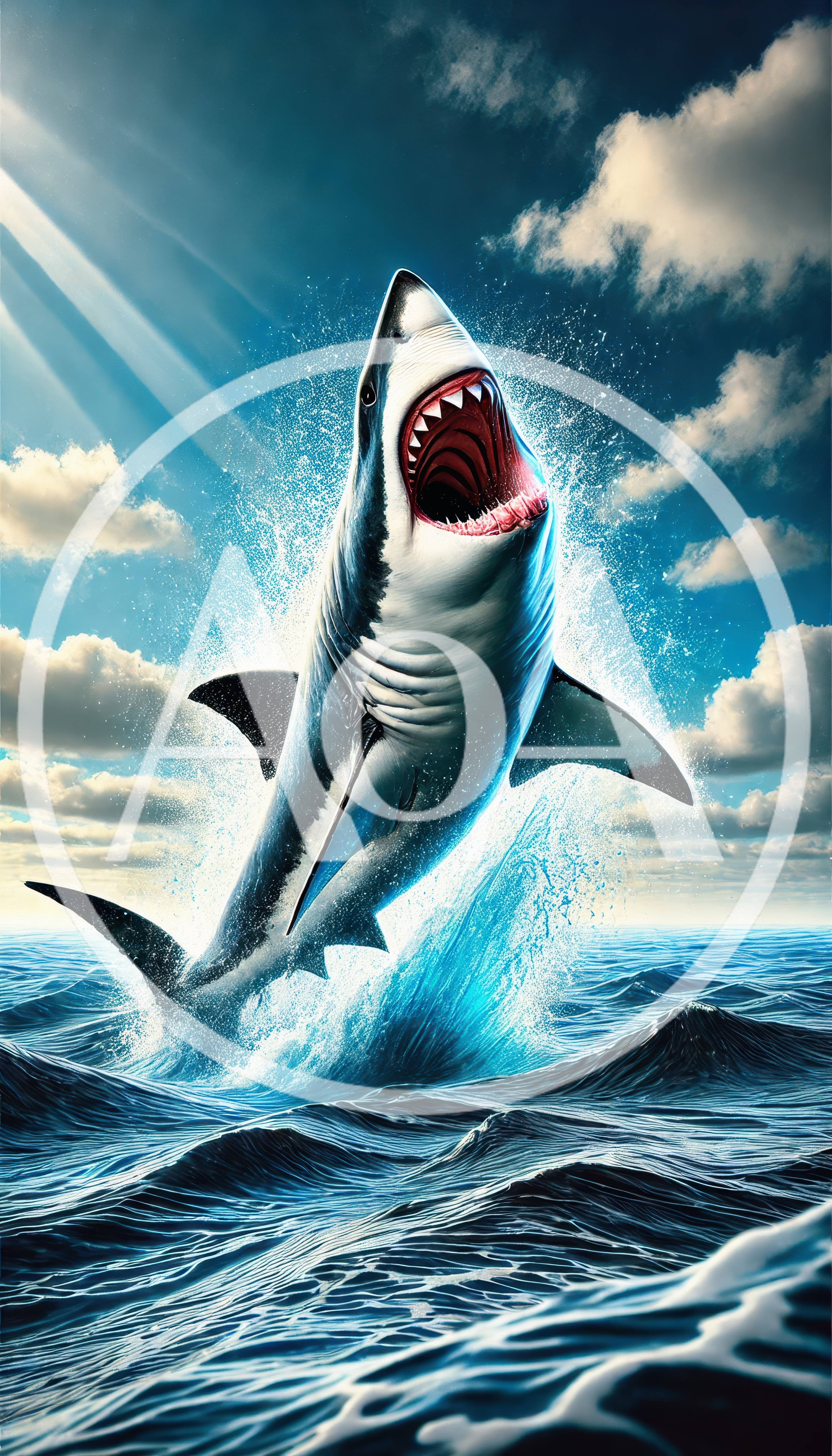 Great White Shark Breaching Out Of The Ocean