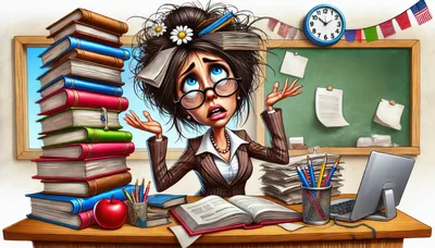 Stressed Teacher Overwhelmed By Workload In Classroom