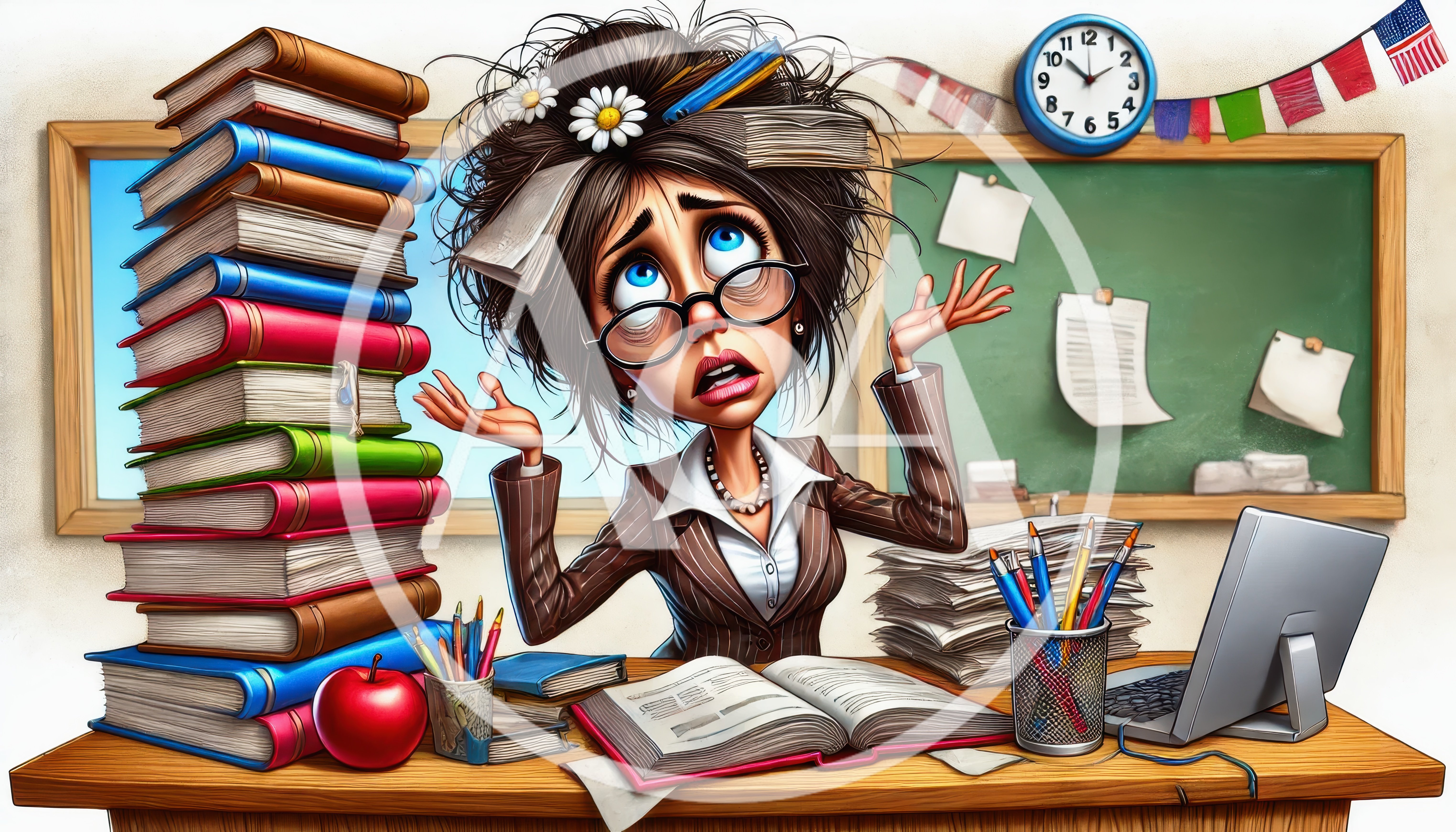 Stressed Teacher Overwhelmed By Workload In Classroom