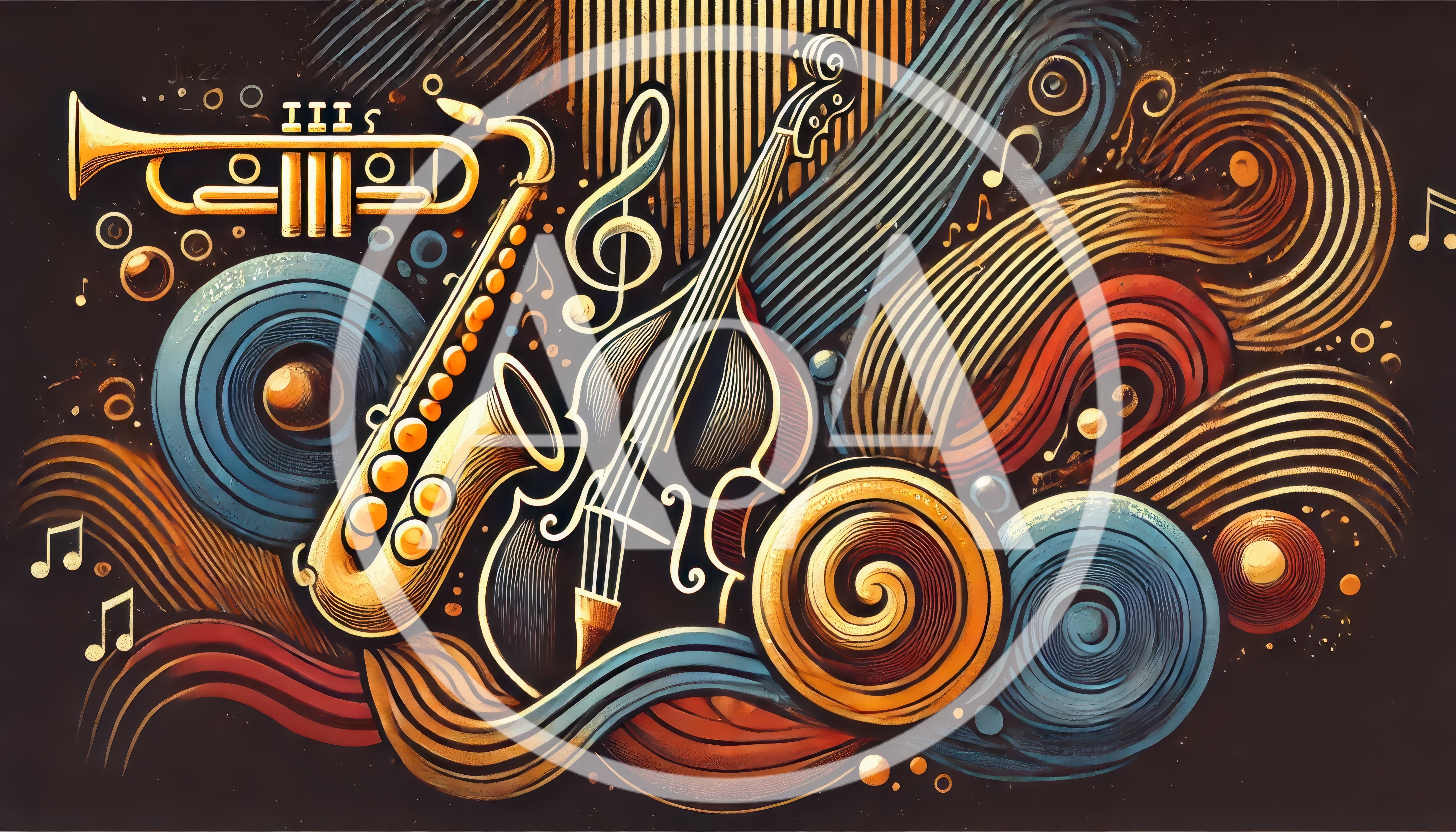 Abstract Jazz Music Illustration With Musical Instruments