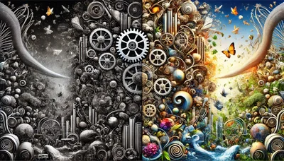 Surreal Split Composition Of Mechanical And Organic Elements
