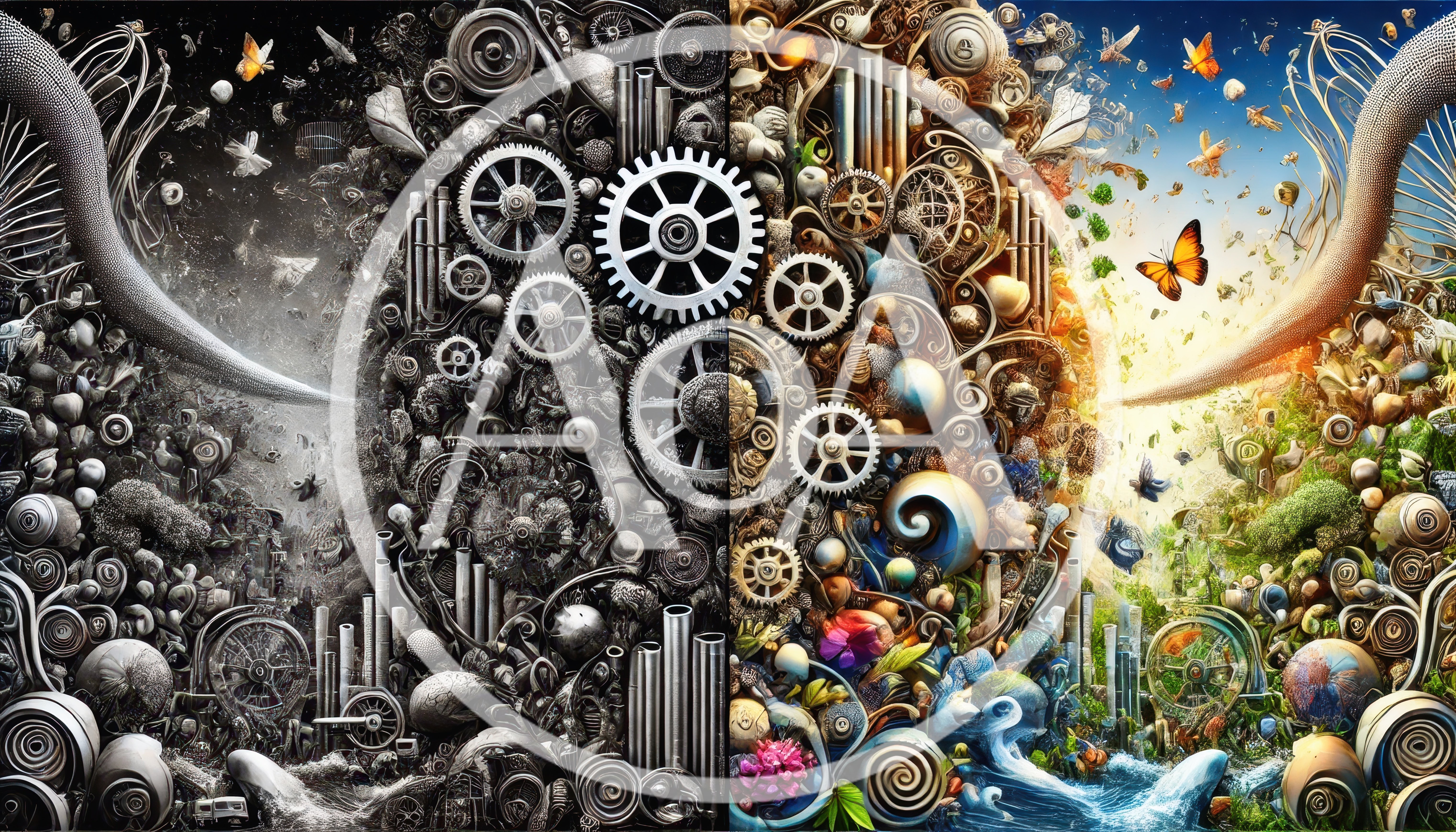Surreal Split Composition Of Mechanical And Organic Elements