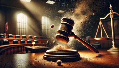 Wooden Gavel Striking Sound Block in Courtroom