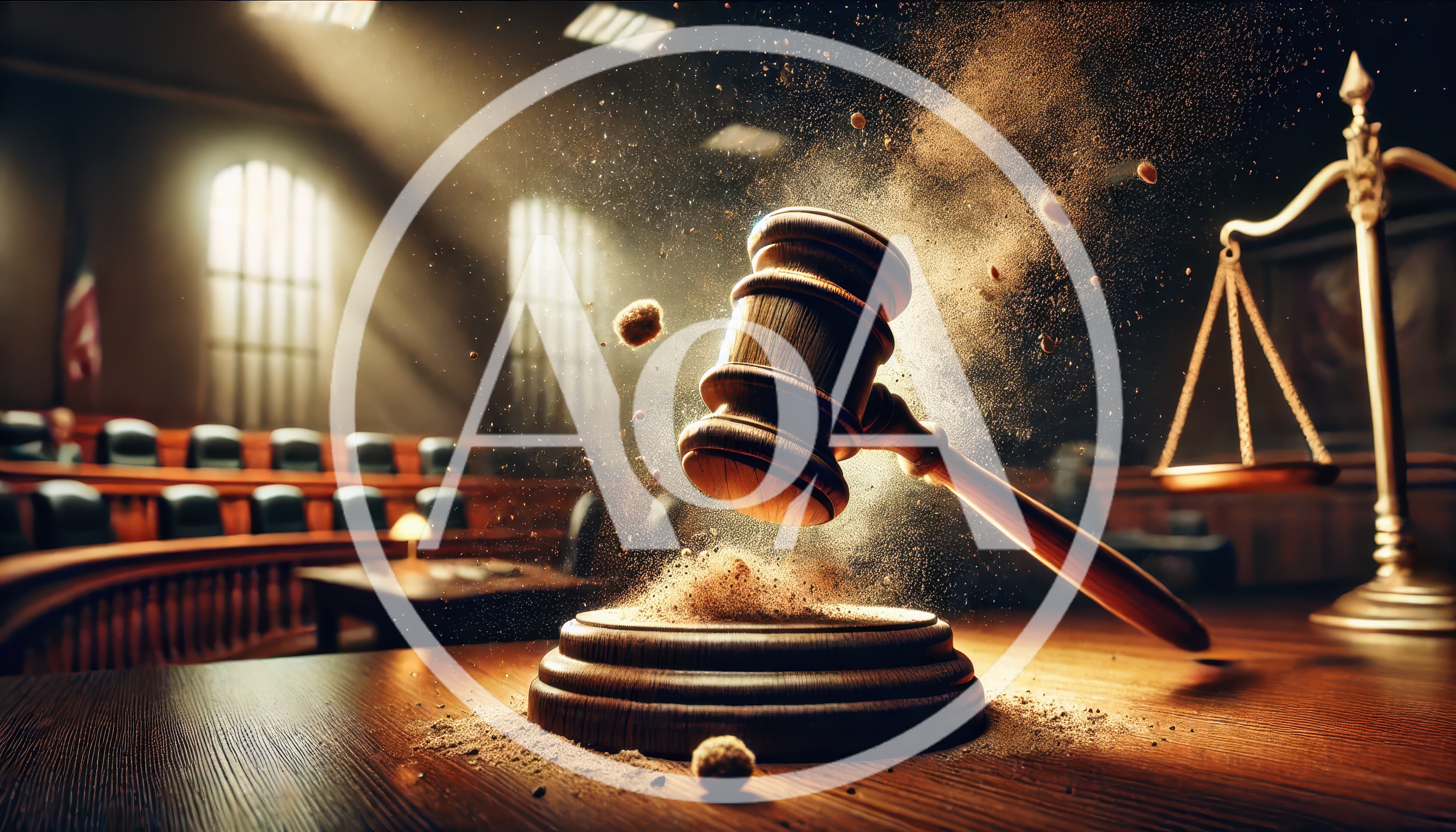 Wooden Gavel Striking Sound Block in Courtroom