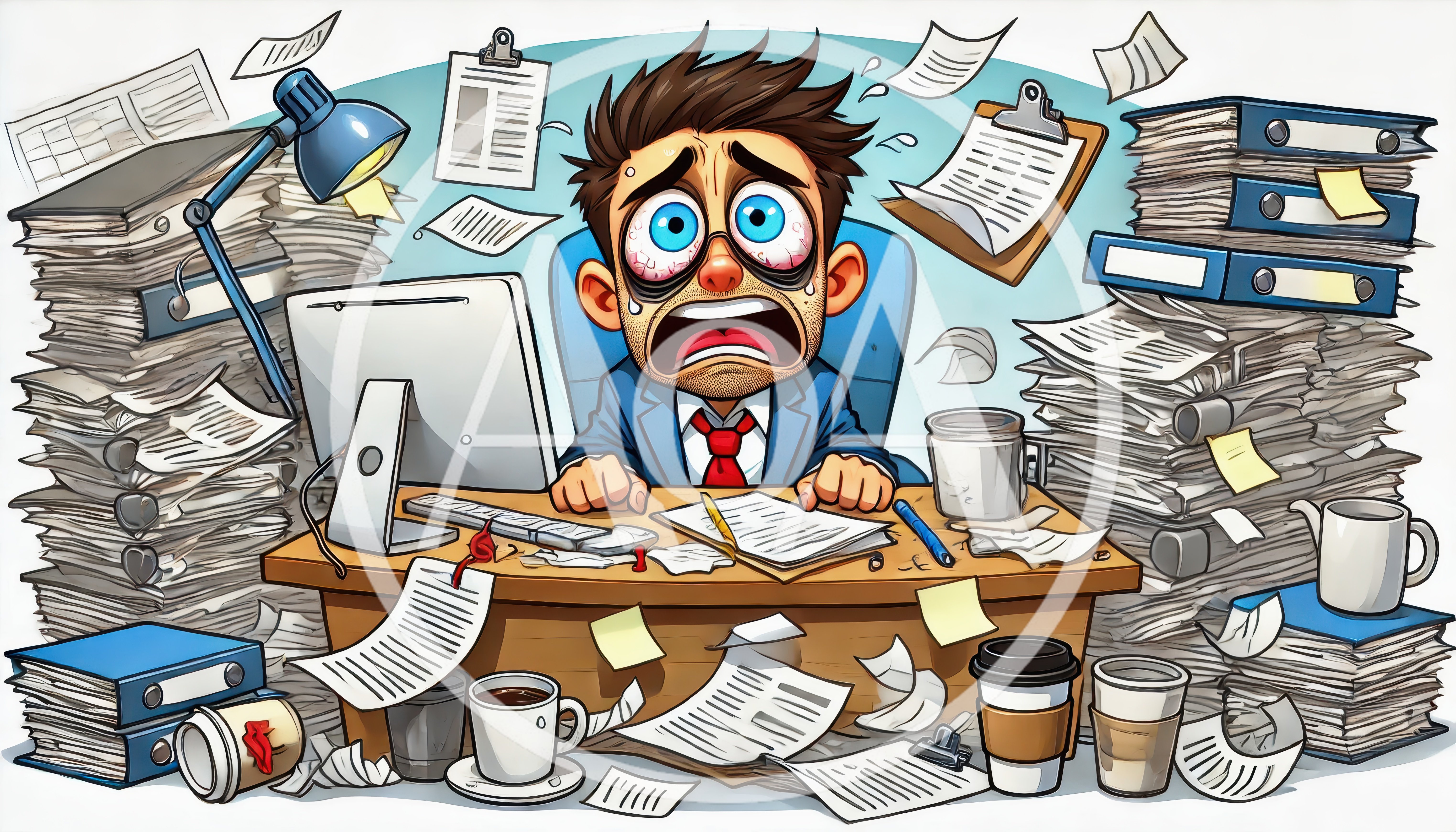 Stressed Office Worker Overwhelmed By Excessive Paperwork