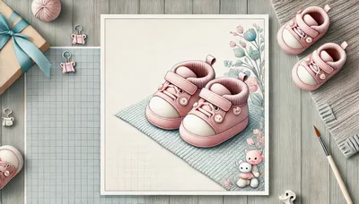 Baby Shoes Illustration on Grid Paper with Accessories