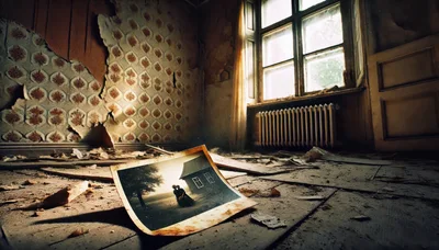 Old Photograph Lying On The Floor Of Abandoned Room