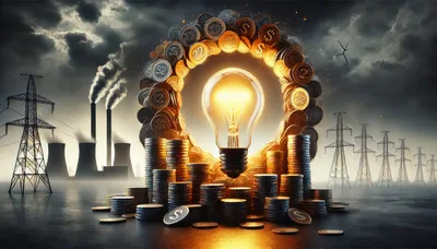 Glowing Light Bulb Surrounded By Stacks Of Gold Coins