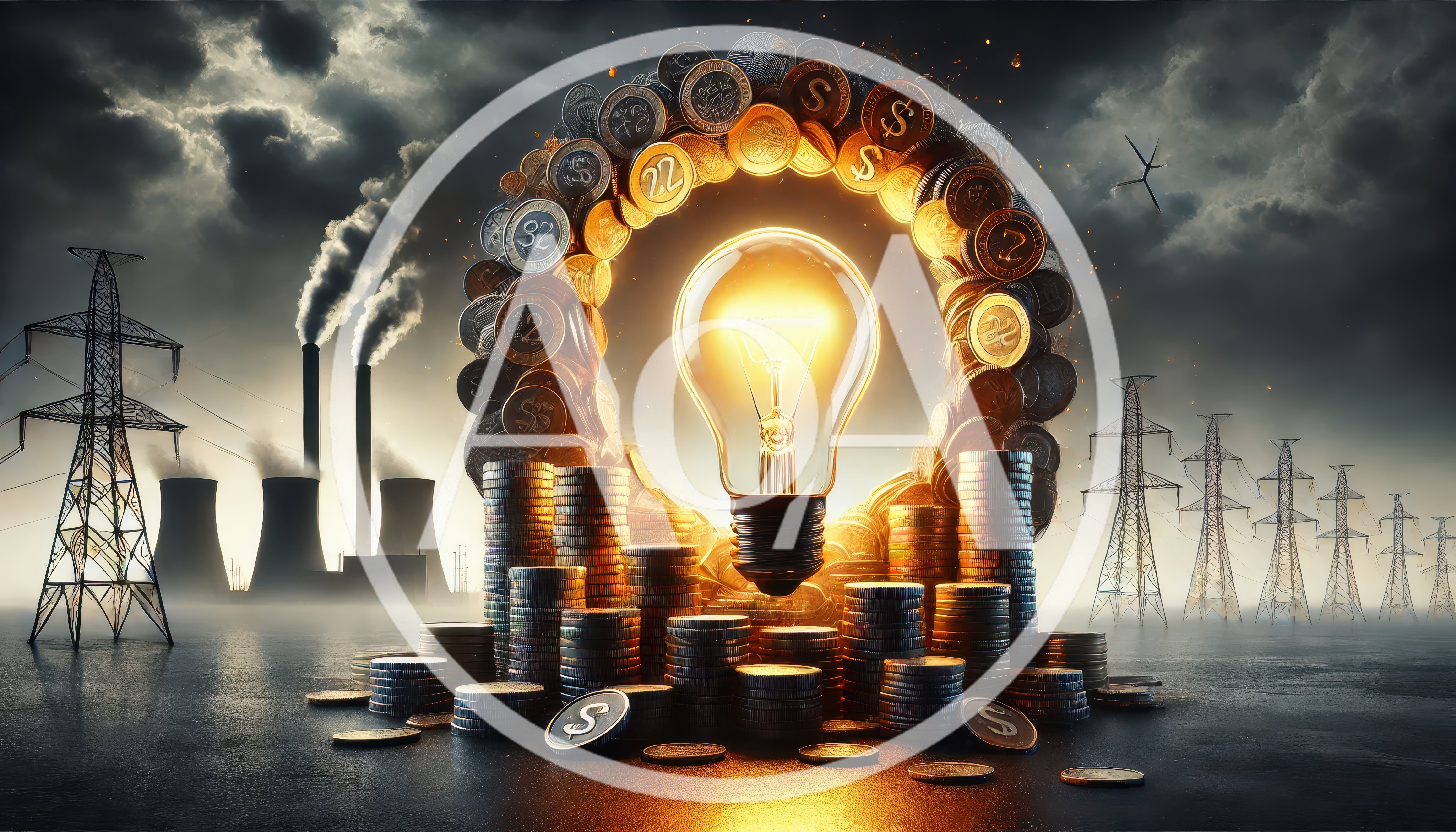 Glowing Light Bulb Surrounded By Stacks Of Gold Coins