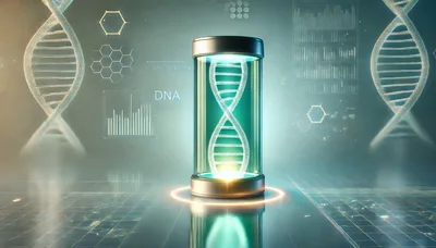 Futuristic DNA Helix Inside Glowing Laboratory Containment Cylinder