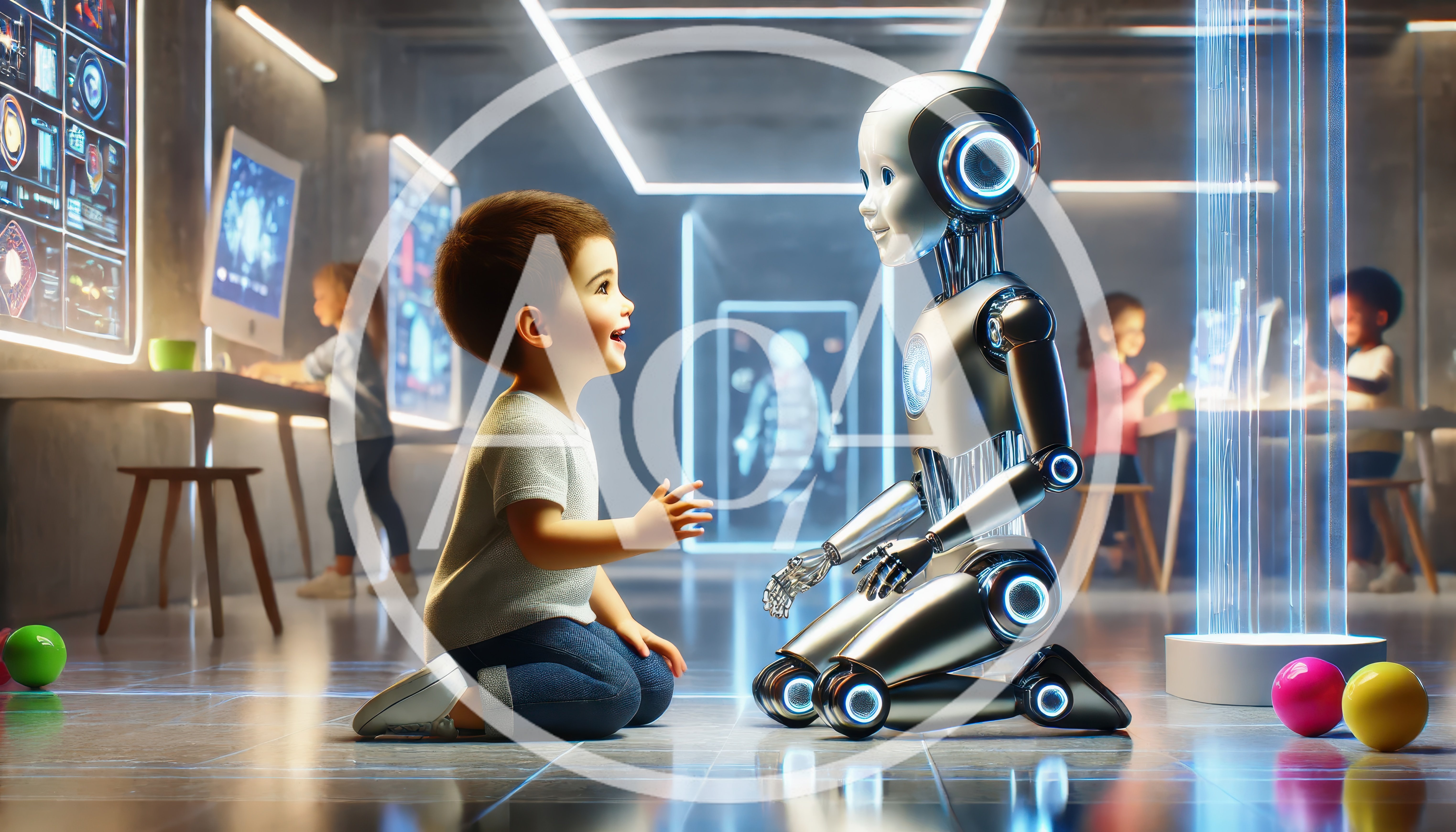 Young Boy Interacting With A Futuristic Robot