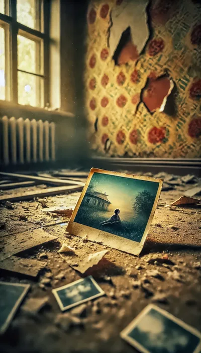 Old Photograph Resting On Debris In Abandoned Room